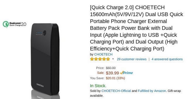 Fotografía - [Alerta Trato] Tome $ 8 Off Choetech 15.6k mAh Carga Rápida 2.0 Batería Externa Con Amazon código de cupón